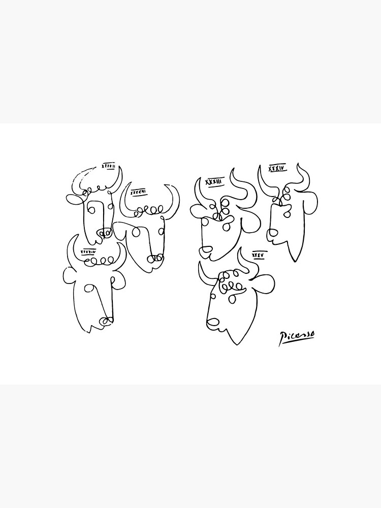 Pablo Picasso Bulls Artwork, Animals Line Sketch, Prints, Posters, Bags, Tshirts, Men, Women, Kids by clothorama