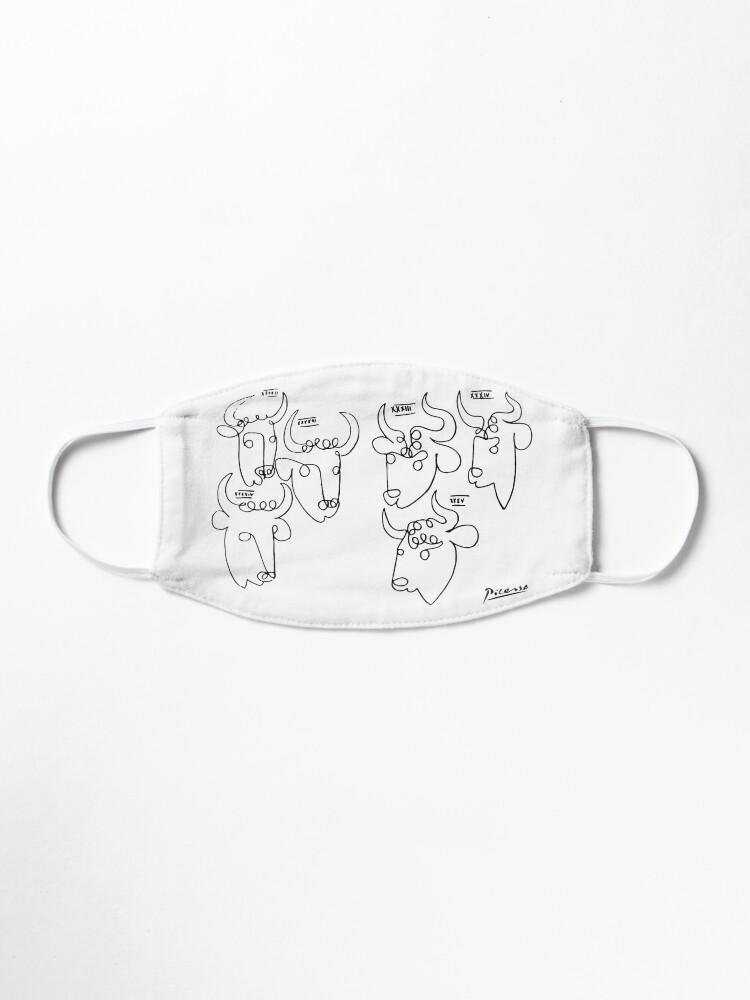 Alternate view of Pablo Picasso Bulls Artwork, Animals Line Sketch, Prints, Posters, Bags, Tshirts, Men, Women, Kids Mask