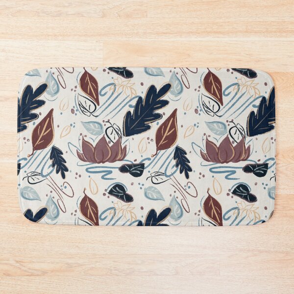 Item preview, Leaves and lotus flower in blue blush and brown designed and sold by ImageNugget.