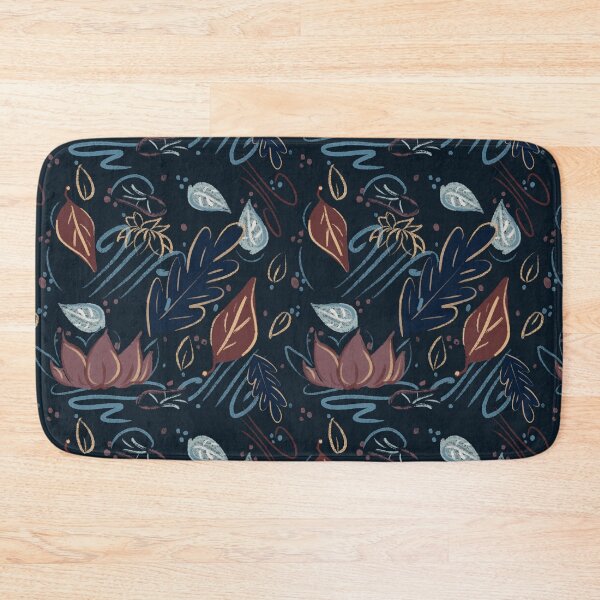 Item preview, Leaves and lotus flower in blue blush and brown (navy) designed and sold by ImageNugget.
