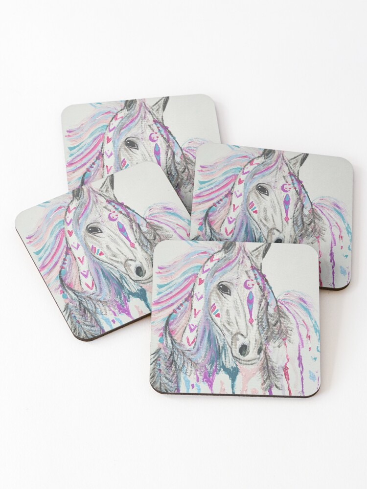 Native American horse Coasters (Set of 4) for Sale by Suzanne Bonds