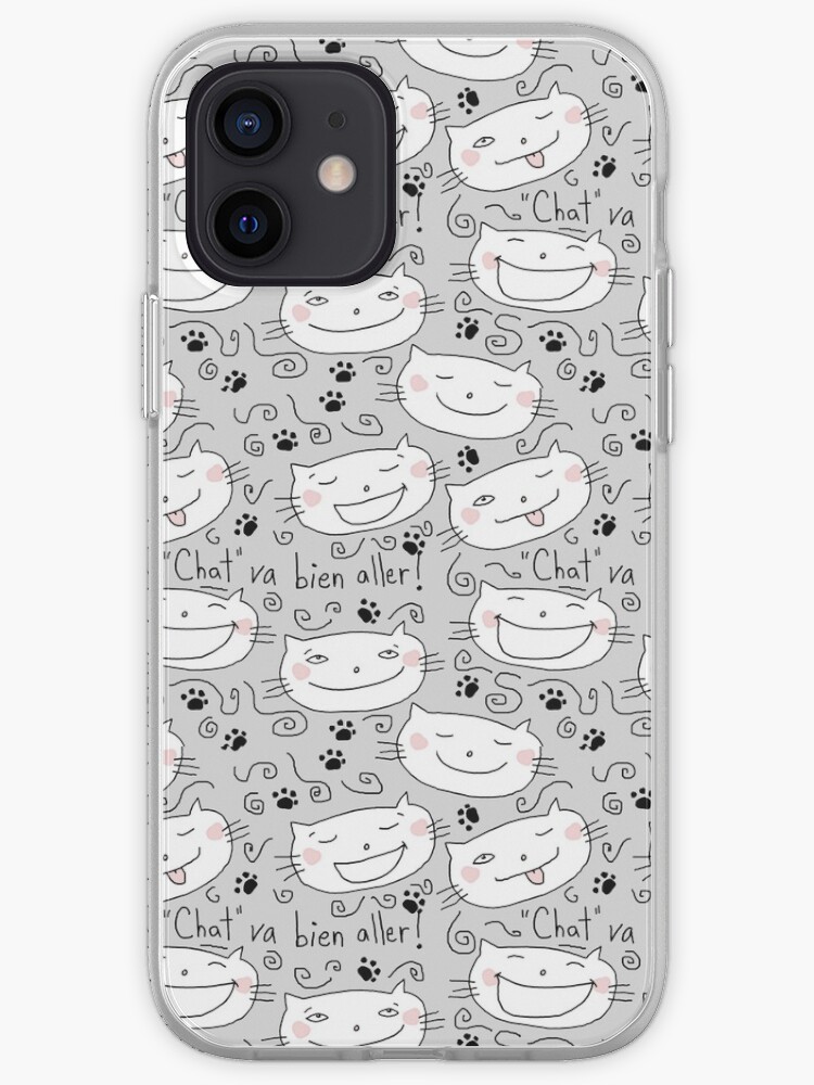 Chat Va Bien Aller Everything Will Go Well Play Of Words With Cat In French Cat Doodle Iphone Case Cover By Eyecreate Redbubble