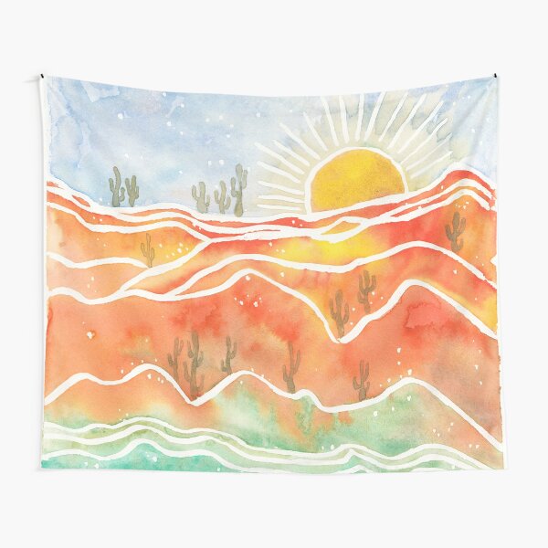 Wüste und Kaktus in Wasserfarben Wandbehang