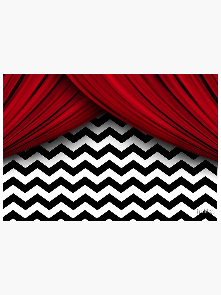 Discover Twin Peaks Red Curtains Black and White Chevron Bath Mat