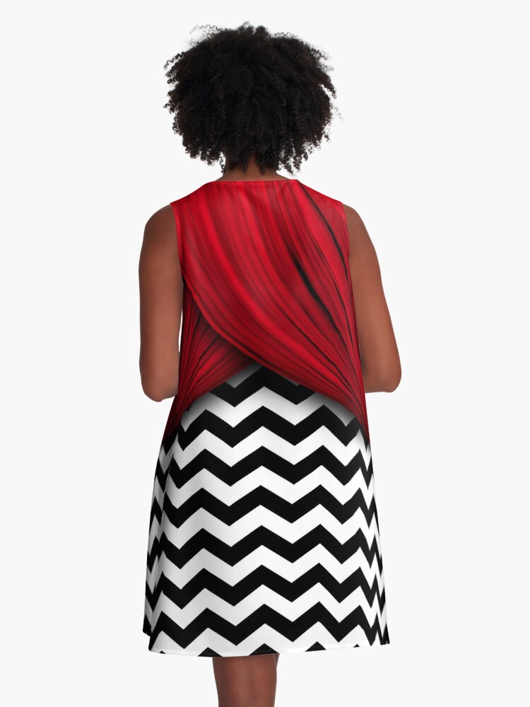 Twin Peaks Red Curtains Black and White Chevron | A-Line Dress