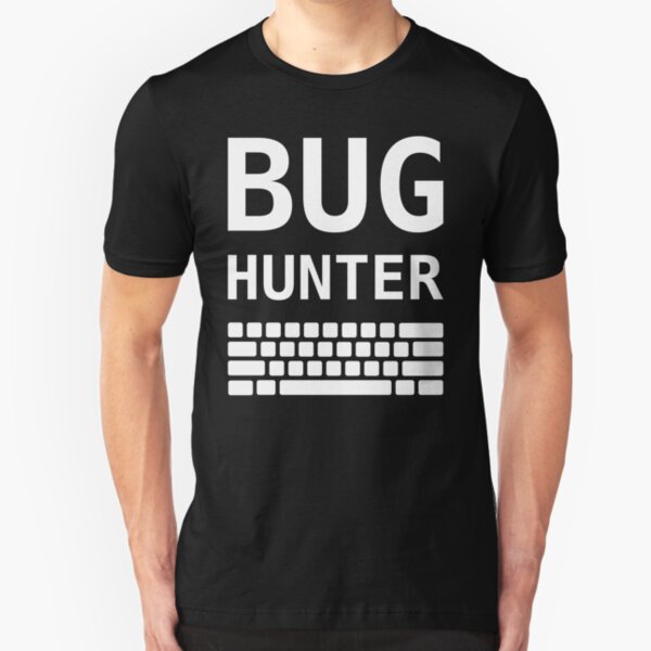 BUG HUNTER with Keyboard - Design for Test Engineers White Font Slim Fit T-Shirt