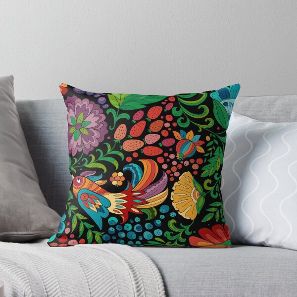Artikelvorschau, Colorful Slavic Bird and Fruit Decoration (Black Background) entworfen und verkauft von alderblight.