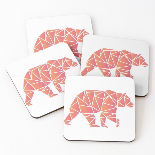 Aperçu de l'œuvre  Ours géométrique avec contour blanc et ombrage coucher de soleil créée et vendue par AceOneDesign.