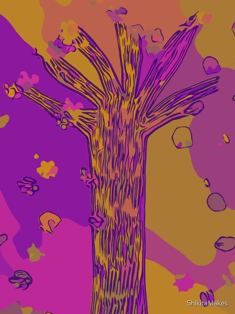 Purple, Magenta, Gold Beautiful Autumn Abstract Fall Tree by ShikitaMakes