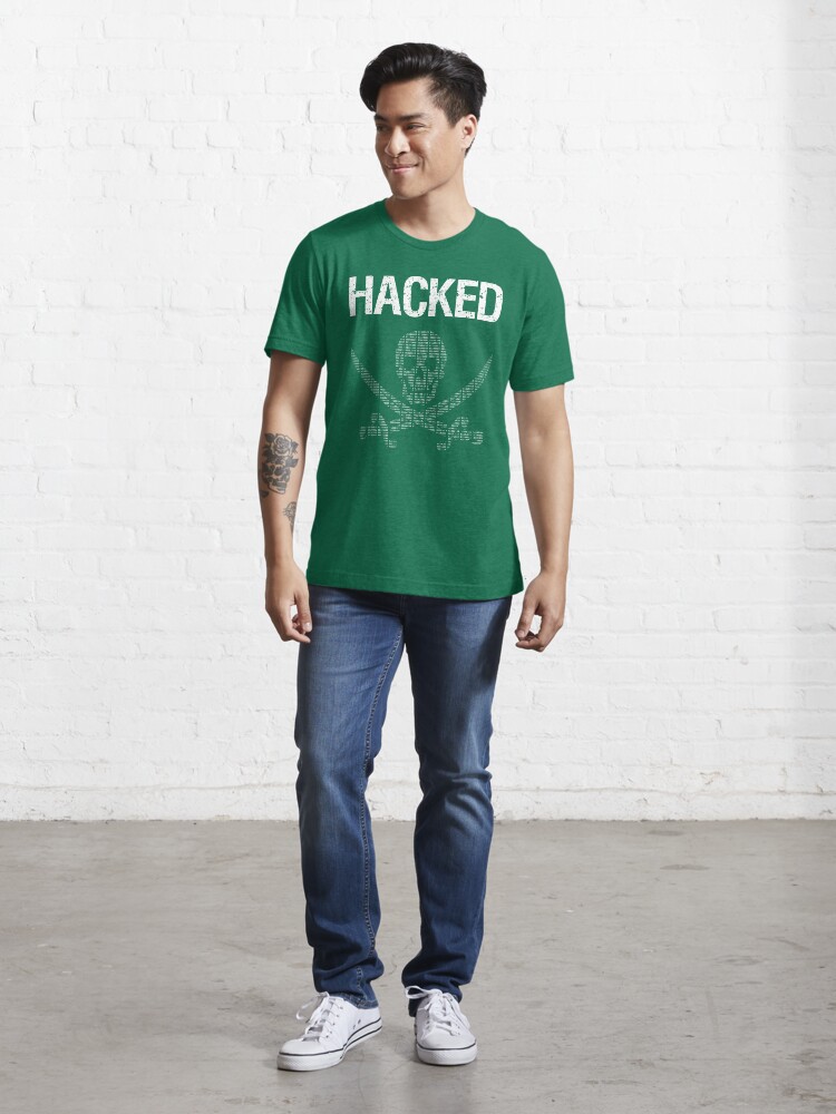 Alternate view of HACKED Pirate Flag - White/Green Design for Computer Hackers Essential T-Shirt