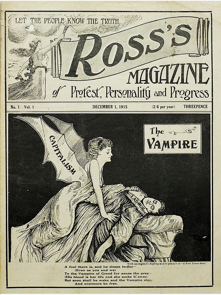 Discover 'The Vampire', Anti-capitalist art, Ross's Magazine, NZ, 1915 Premium Matte Vertical Poster