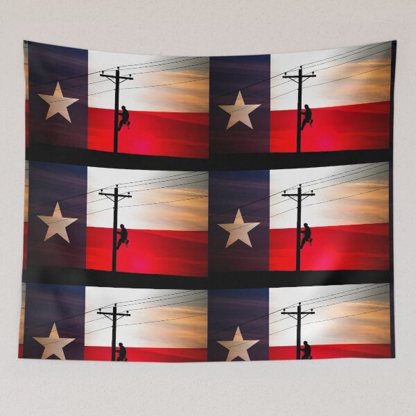 Item preview, Lineman with Sunset & Texas Flag behind designed and sold by Ken Macune.