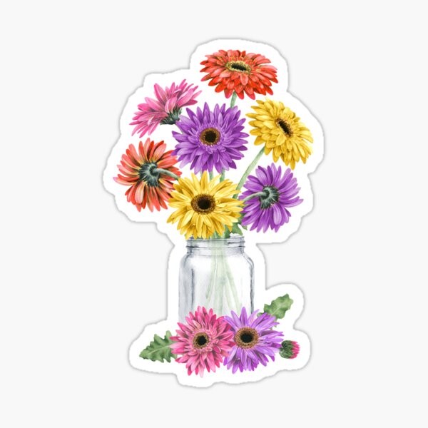 Item preview,  Watercolor Multicolor Gerbera Daisy Mason Jar designed and sold by ColorFlowArt.