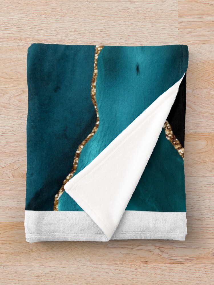 "Teal Blue Agate Stone with Gold Foil" Throw Blanket by ColorFlowArt