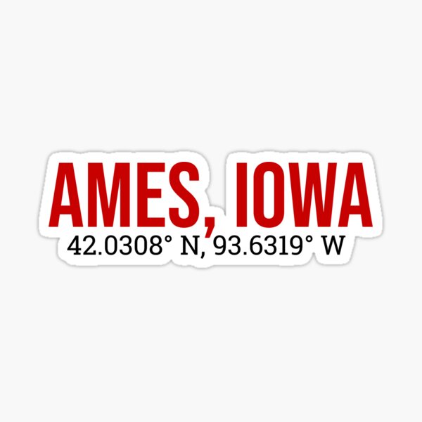 Aperçu de l'œuvre Ames, Iowa Coordonnées créée et vendue par Thestickerdawg.