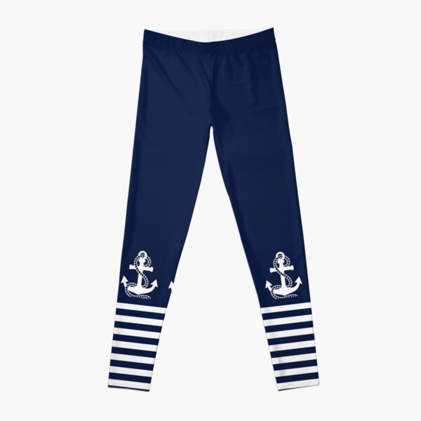 Nautical Navy Blue Stripes and White Anchor Leggings for Sale by  IoanaHraball