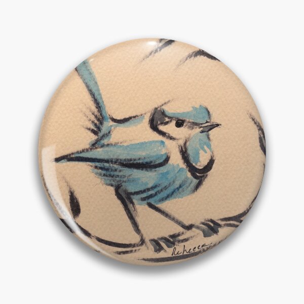 Item preview, Little Blue Bird:   Sumi-e painting on vintage watercolor paper designed and sold by Rebecca Rees.