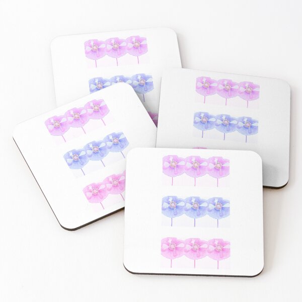 Item preview, Poppies in pink, blue and purple, pop art style ink and watercolour designed and sold by Latch Farm  Studios.
