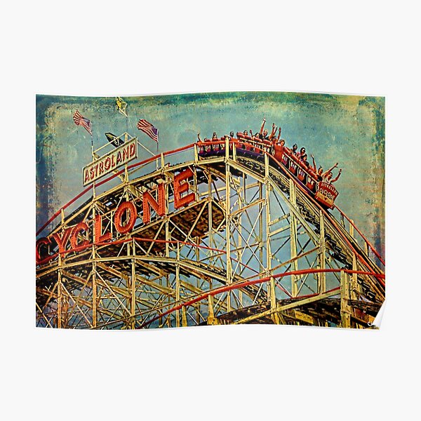 Riding The Famous Cyclone Roller Coaster Poster