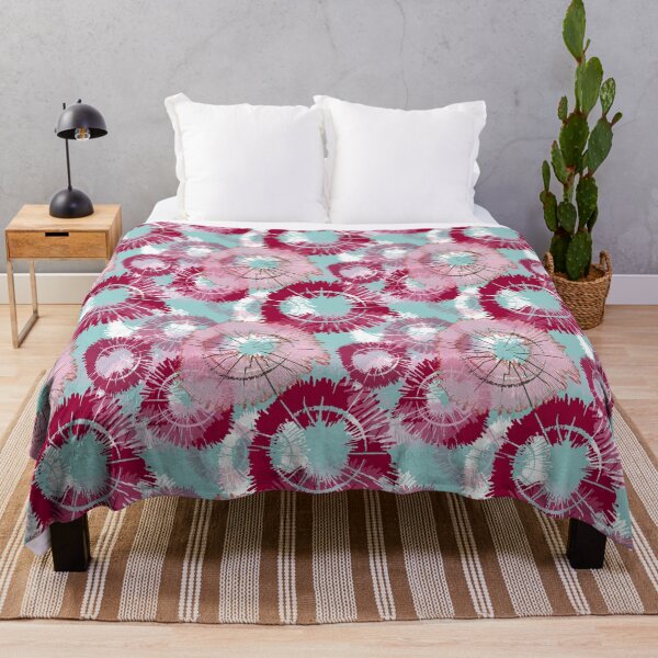 Item preview, "Flower Circles" abstract floral, red, pink on blue designed and sold by ncxadair.