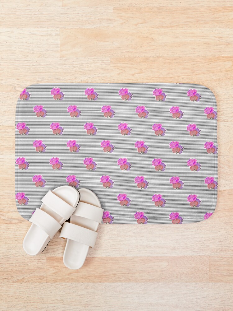 Alternate view of Stripes with Flower Detail Pattern Bath Mat