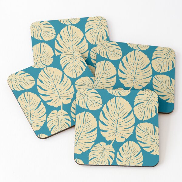 Aperçu de l'œuvre Feuilles de Monstera crème en bleu/bleu corail créée et vendue par Eva Camacho-Sanchez.