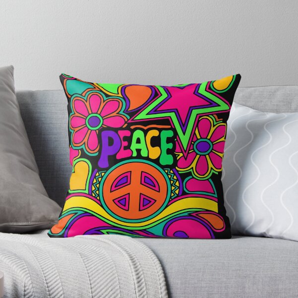 Pretty Pink n Colorful Hippy Trippy Design Cojín