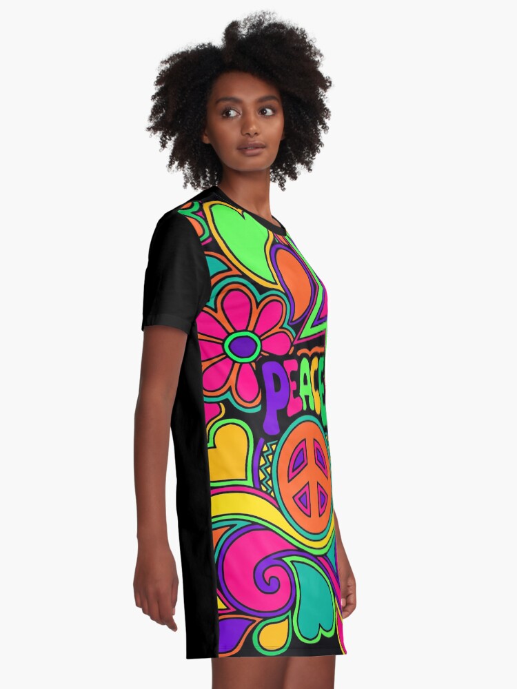 Alternate view of Pretty Pink n Colorful Hippy Trippy Design Graphic T-Shirt Dress