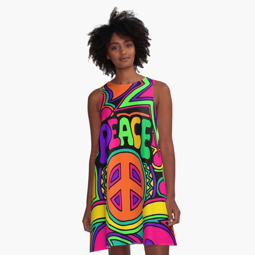 Pretty Pink n Colorful Hippy Trippy Design A-Line Dress