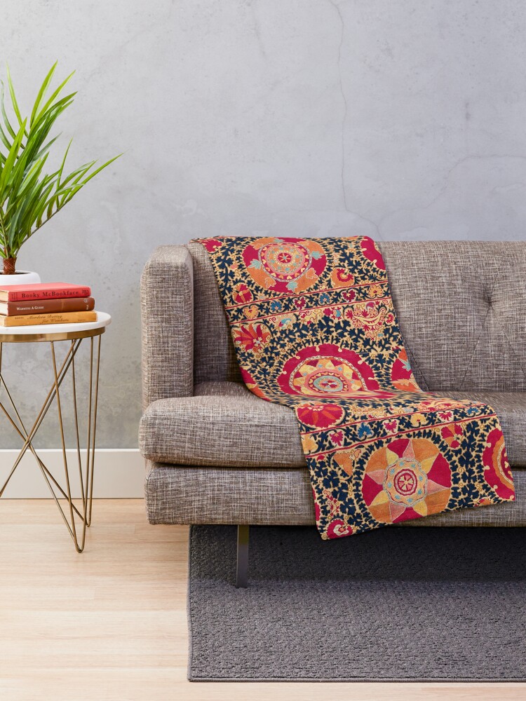 Alternate view of Kermina Suzani Uzbekistan Floral Embroidery Print Throw Blanket