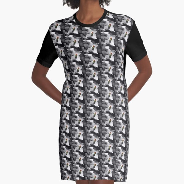 Ladybug On Dogwood Flower In Black And White Partial Color Graphic T-Shirt Dress