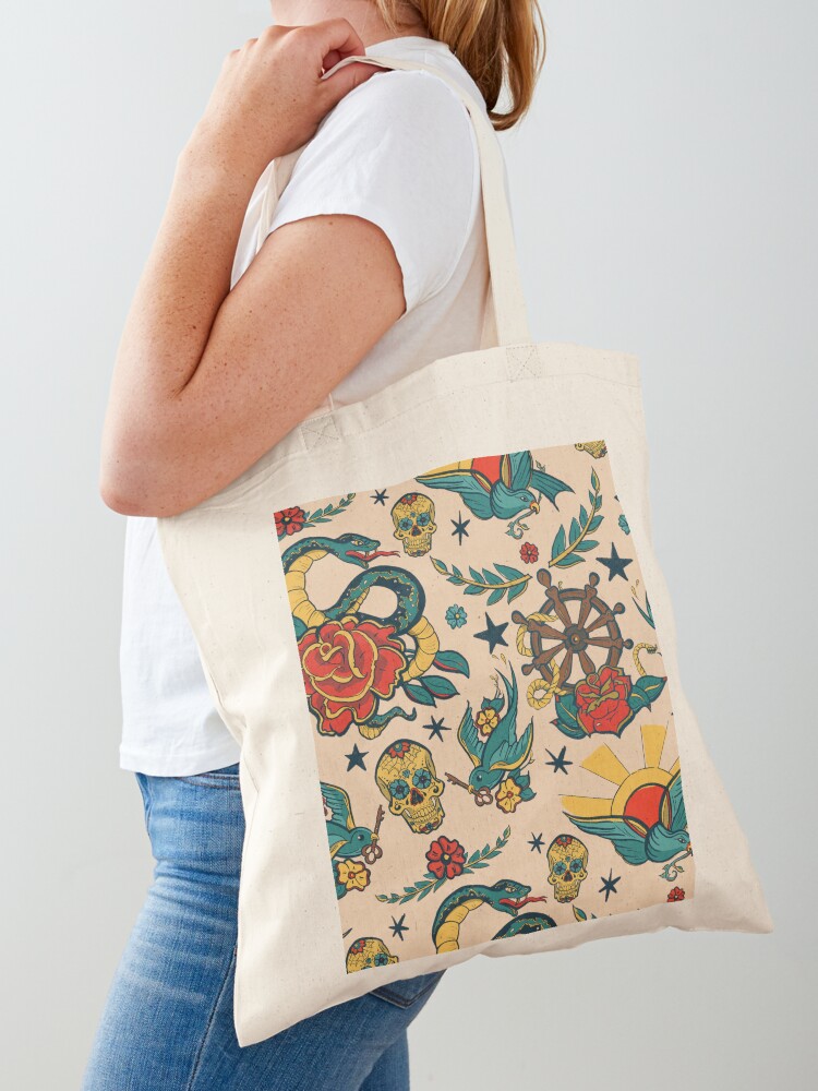 All Over Print Gangster Tatttoo Pattern Tote Bag Stylish and Functional Shoulder Handbag for Work & Travel