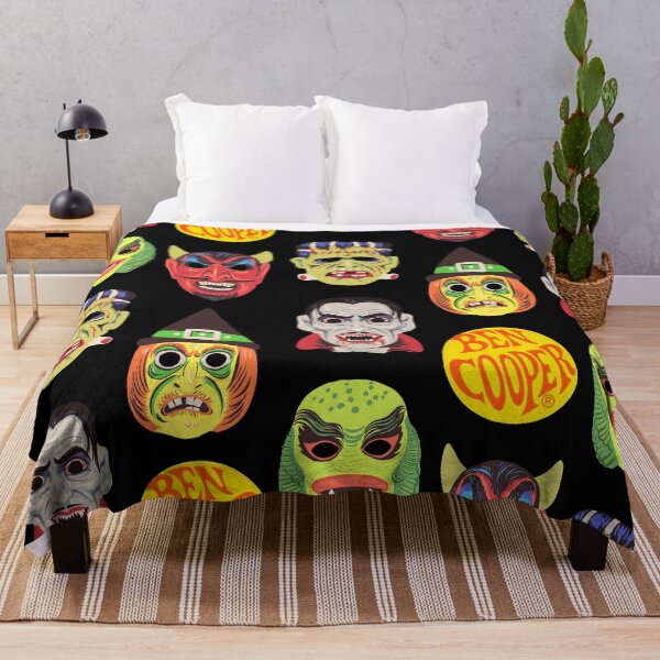 Vintage Halloween Masks Throw Blanket