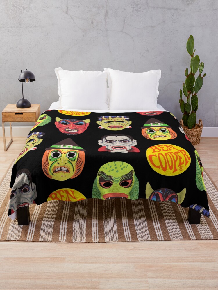 Thumbnail 1 of 6, Throw Blanket, Vintage Halloween Masks designed and sold by Zeldaxlove86.