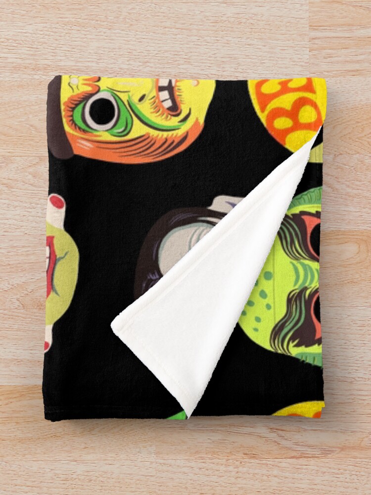 Thumbnail 3 of 6, Throw Blanket, Vintage Halloween Masks designed and sold by Zeldaxlove86.