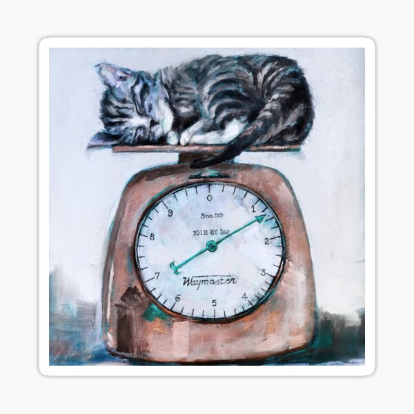 Painting of Kitten asleep on vintage copper Scale Sticker