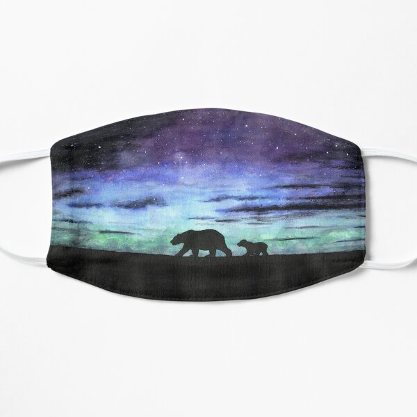 Aurora borealis and polar bears (dark version) Flat Mask