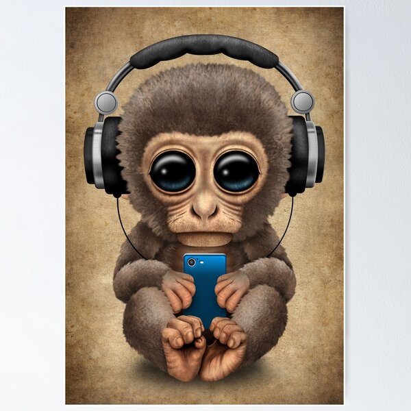 A monkey is meditating while listening to music. Poster for Sale by DAEWI  PARK