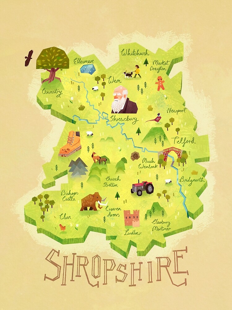 "Shropshire County Map UK" Art Print for Sale by Gemma Gould Redbubble