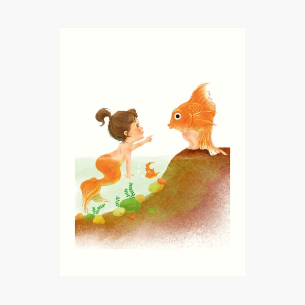 Mermay special! Goldfish and a girl illustration Art Print
