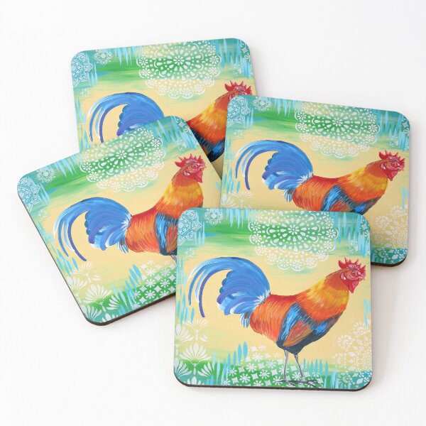 Item preview, Rooster with green abstract designs designed and sold by cathyjacobs.