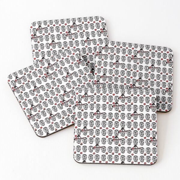 The Skull the Flame and the Rose Pattern - Black and Red Skull pattern, some of them in hat, surrounded by flames and roses. Coasters (Set of 4)