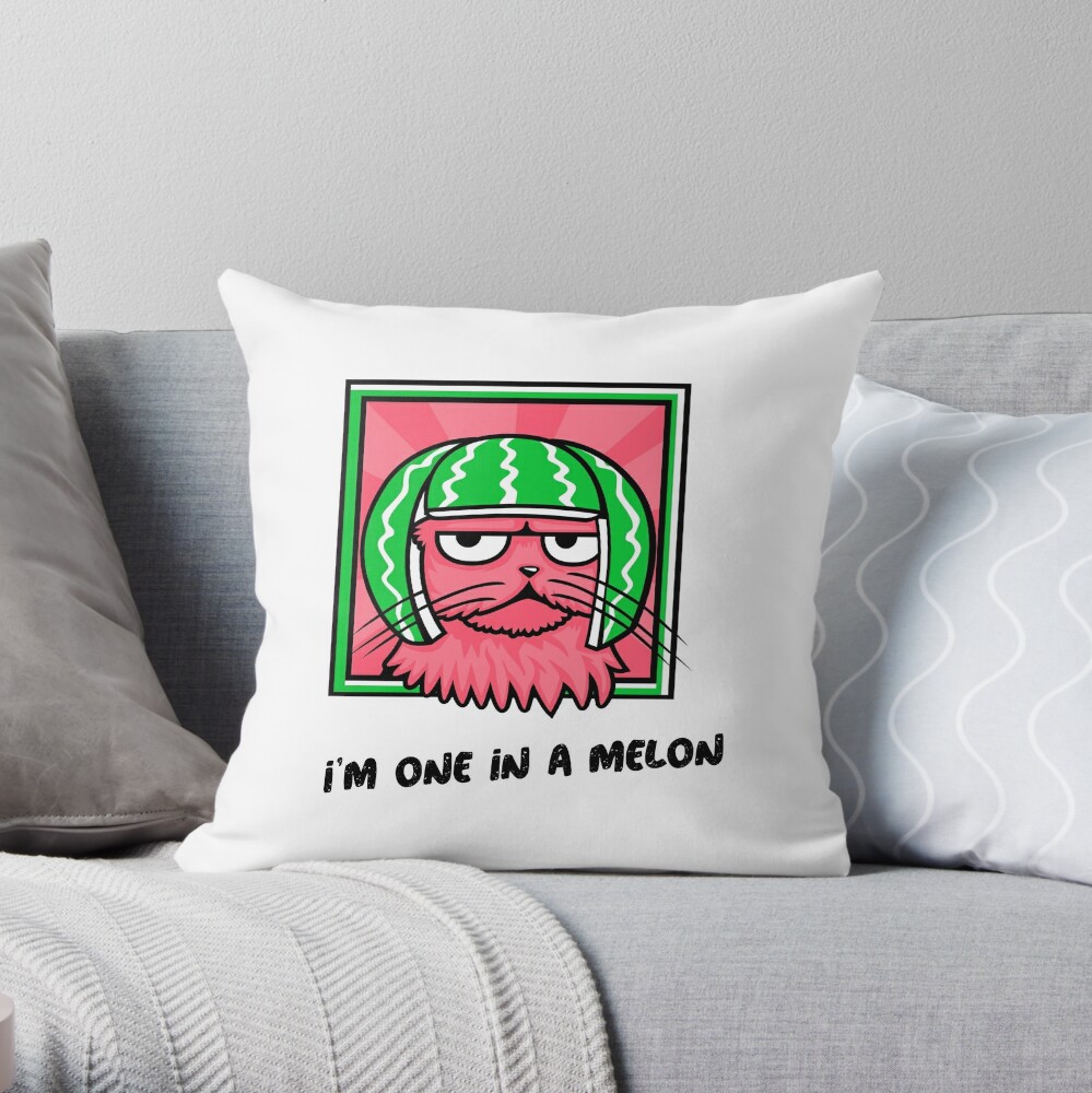 Couvre Lit Un Chat Drole Avec Une Pasteque Au Dessus De Sa Tete Dit Que Je Suis Un Dans Un Melon Par Friendlyspoon Redbubble