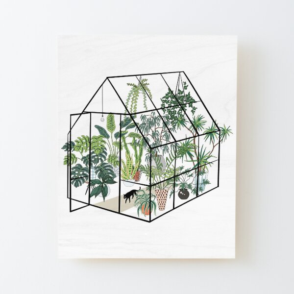 greenhouse with plants Wood Mounted Print