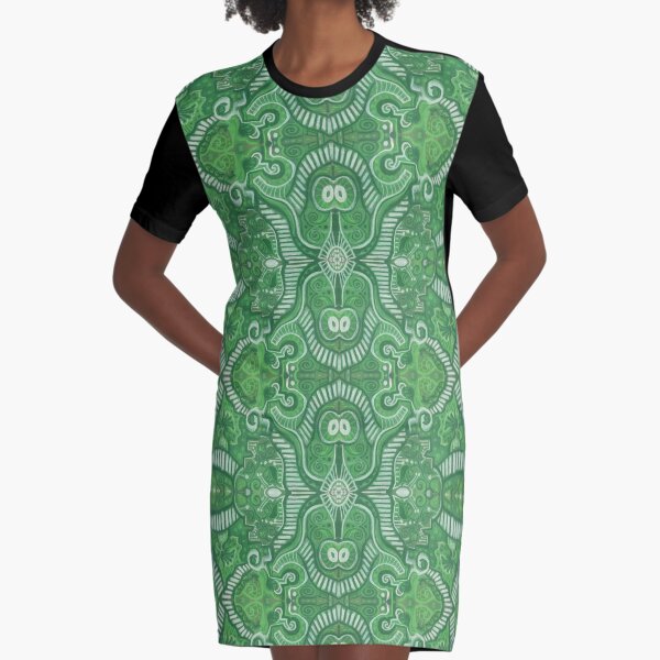Apple Stripes Bohemian Arabesque Pattern Green White Graphic T-Shirt Dress