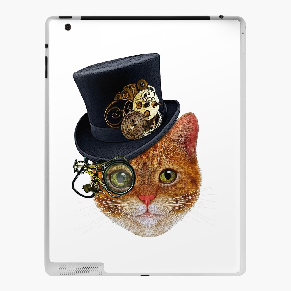 Coque Et Skin Adhesive Ipad Chat Orange Avec Chapeau Steampunk Et Monocle Par Sirleetees Redbubble