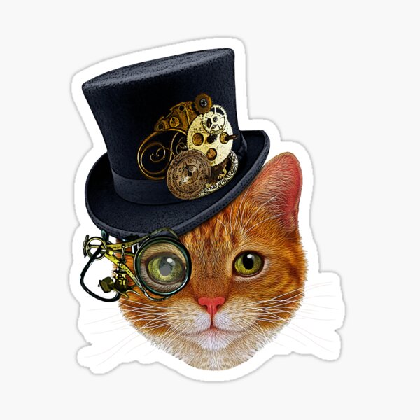 Orange Cat with Steampunk Hat and Monocle Sticker
