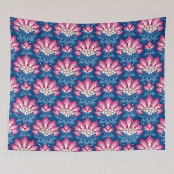 Item preview, JACOBEAN floral 10, navy blue and pink designed and sold by Slanapotam.