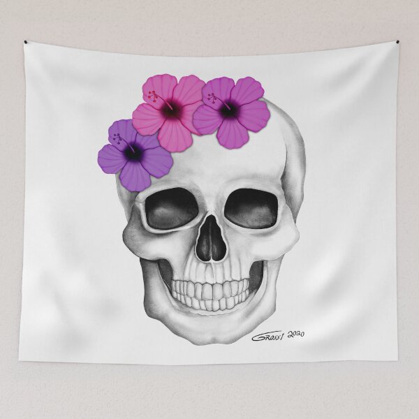Item preview, Skull With Flowers (On White Background) designed and sold by GDGCreations.