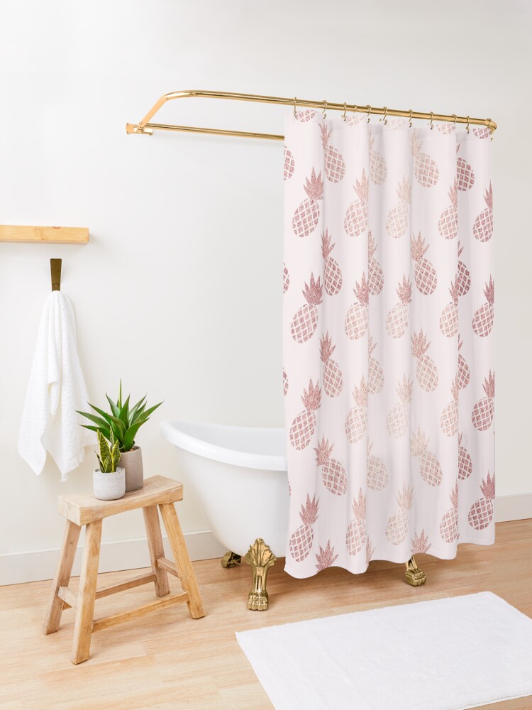 Alternate view of Rose Gold Pineapple Pattern Shower Curtain